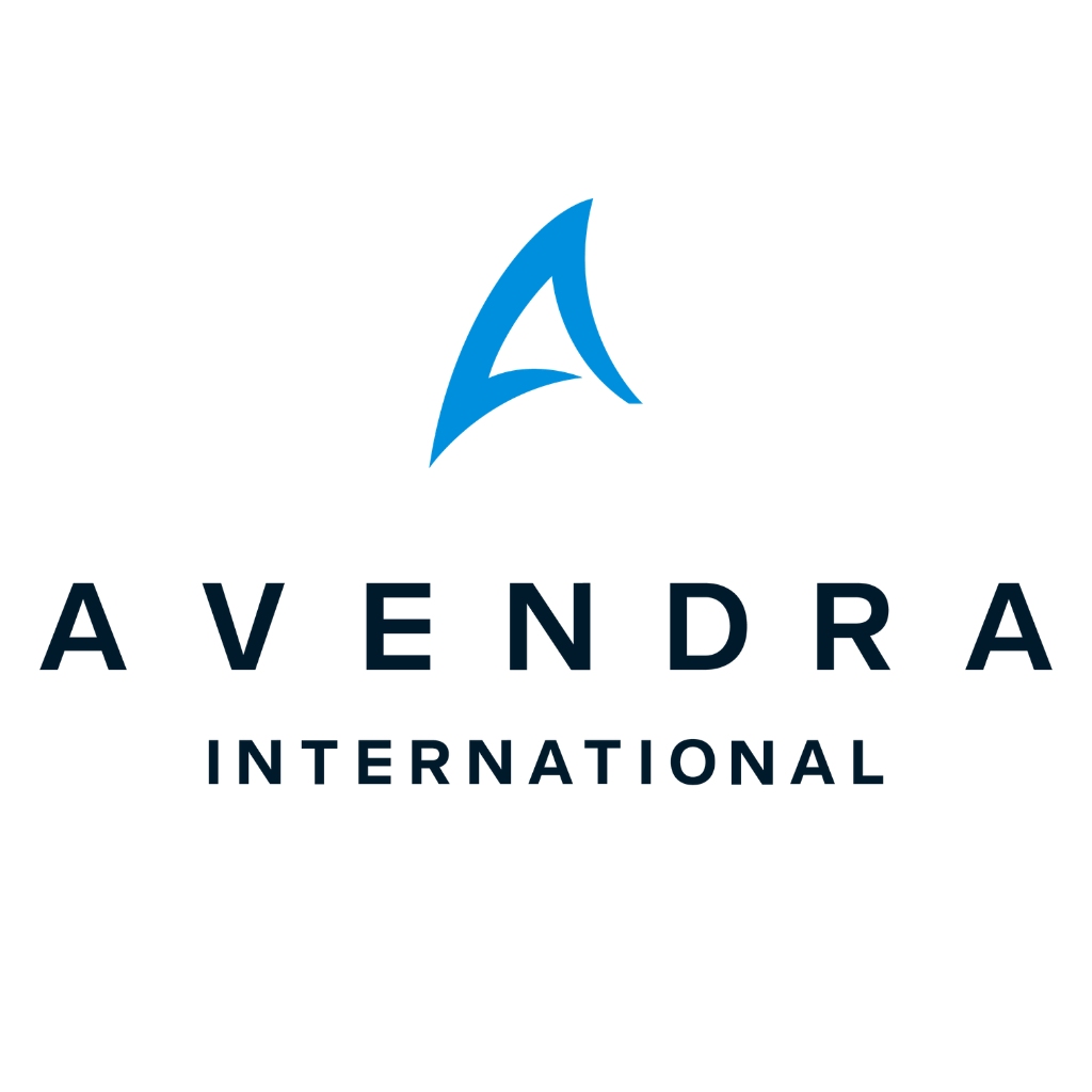 Blue logo with text Avendra International